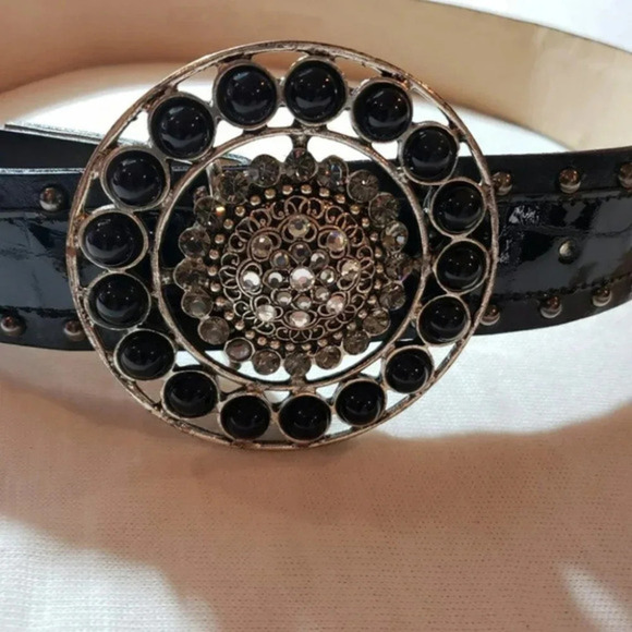 Cach'e S‎ black leather rhinestones & studded belt - Picture 2 of 8